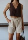 Müslin kumaş şort bağcıklı bej pt