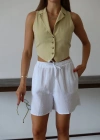 Müslin kumaş şort bağcıklı beyaz pt