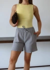 Müslin kumaş şort bağcıklı gri pt