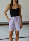 Müslin kumaş şort bağcıklı lila pt