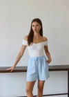 Müslin kumaş şort bağcıklı mavi pt