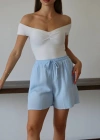 Müslin kumaş şort bağcıklı mavi pt