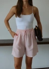 Müslin kumaş şort bağcıklı pembe pt