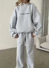 Nakış İşlemeli Üç İplik Sweat Takım- Gri