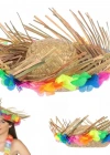 Naturel Renk Püsküllü Örme Hasır Hawaii Luau Aloha Şapka 13x36 cm