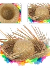 Naturel Renk Püsküllü Örme Hasır Hawaii Luau Aloha Şapka 13x36 cm