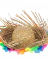 Naturel Renk Püsküllü Örme Hasır Hawaii Luau Aloha Şapka 13x36 cm