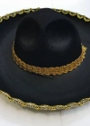NessiWorld Altın Renk Şeritli Meksika Mariachi Latin Şapkası 55 cm Çocuk