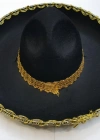 NessiWorld Altın Renk Şeritli Meksika Mariachi Latin Şapkası 55 cm Çocuk