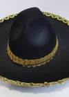 NessiWorld Altın Renk Şeritli Meksika Mariachi Latin Şapkası 55 cm Çocuk