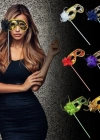 NessiWorld Lüks Taşlı Saplı Maskeli Balo Maskesi Altın Renk 35 cm