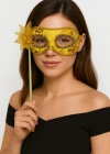 NessiWorld Lüks Taşlı Saplı Maskeli Balo Maskesi Altın Renk 35 cm