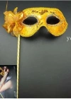 NessiWorld Lüks Taşlı Saplı Maskeli Balo Maskesi Altın Renk 35 cm