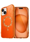 Newface Apple iPhone 14 Live Diamond Magsafe Kapak - Turuncu