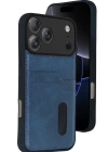 Newface Apple iPhone 17 Pro Sara Kartvizitli Deri Kılıf - Lacivert