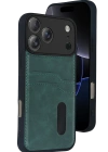 Newface Apple iPhone 17 Pro Sara Kartvizitli Deri Kılıf - Yeşil