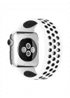 Newface Apple Watch 38mm Ayarlı Delikli Silikon Kordon - Beyaz-Siyah