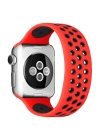 Newface Apple Watch 38mm Ayarlı Delikli Silikon Kordon - Kırmızı-Siyah
