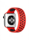 Newface Apple Watch 38mm Ayarlı Delikli Silikon Kordon - Kırmızı-Siyah
