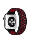 Newface Apple Watch 38mm Ayarlı Delikli Silikon Kordon - Siyah-Kırmızı