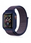 Newface Apple Watch 38mm Hasırlı Cırtcırtlı Kasalı Kordon - Lacivert-Mürdüm