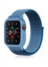 Newface Apple Watch 38mm Hasırlı Cırtcırtlı Kasalı Kordon - Mavi