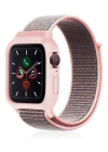 Newface Apple Watch 38mm Hasırlı Cırtcırtlı Kasalı Kordon - Pembe