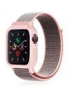 Newface Apple Watch 38mm Hasırlı Cırtcırtlı Kasalı Kordon - Pembe
