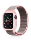 Newface Apple Watch 38mm Hasırlı Cırtcırtlı Kasalı Kordon - Pembe