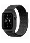 Newface Apple Watch 38mm Hasırlı Cırtcırtlı Kasalı Kordon - Siyah