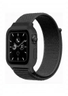 Newface Apple Watch 38mm Hasırlı Cırtcırtlı Kasalı Kordon - Siyah