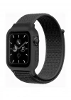 Newface Apple Watch 38mm Hasırlı Cırtcırtlı Kasalı Kordon - Siyah