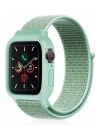 Newface Apple Watch 38mm Hasırlı Cırtcırtlı Kasalı Kordon - Turkuaz