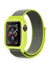 Newface Apple Watch 38mm Hasırlı Cırtcırtlı Kasalı Kordon - Yeşil