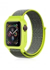 Newface Apple Watch 38mm Hasırlı Cırtcırtlı Kasalı Kordon - Yeşil