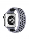 Newface Apple Watch 42mm Ayarlı Delikli Silikon Kordon - Gri-Siyah