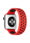 Newface Apple Watch 42mm Ayarlı Delikli Silikon Kordon - Kırmızı-Siyah