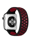 Newface Apple Watch 42mm Ayarlı Delikli Silikon Kordon - Siyah-Kırmızı