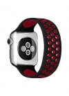 Newface Apple Watch 42mm Ayarlı Delikli Silikon Kordon - Siyah-Kırmızı
