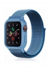 Newface Apple Watch 42mm Hasırlı Cırtcırtlı Kasalı Kordon - Mavi