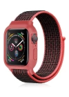 Newface Apple Watch 42mm Hasırlı Cırtcırtlı Kasalı Kordon - Siyah-Pembe