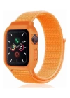Newface Apple Watch 42mm Hasırlı Cırtcırtlı Kasalı Kordon - Turuncu