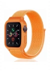 Newface Apple Watch 42mm Hasırlı Cırtcırtlı Kasalı Kordon - Turuncu