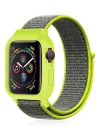Newface Apple Watch 42mm Hasırlı Cırtcırtlı Kasalı Kordon - Yeşil