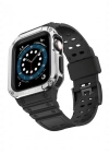 Newface Apple Watch 42mm KR401 Silikon Kordon - Siyah-Gümüş