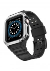 Newface Apple Watch 42mm KR401 Silikon Kordon - Siyah-Gümüş