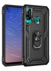 Newface Huawei P40 Lite E Kılıf Sofya Yüzüklü Silikon Kapak - Siyah