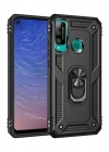 Newface Huawei P40 Lite E Kılıf Sofya Yüzüklü Silikon Kapak - Siyah