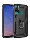Newface Huawei P40 Lite E Kılıf Sofya Yüzüklü Silikon Kapak - Siyah
