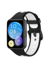 Newface Huawei Watch Fit 2 Spor Delikli Kordon - Siyah-Beyaz